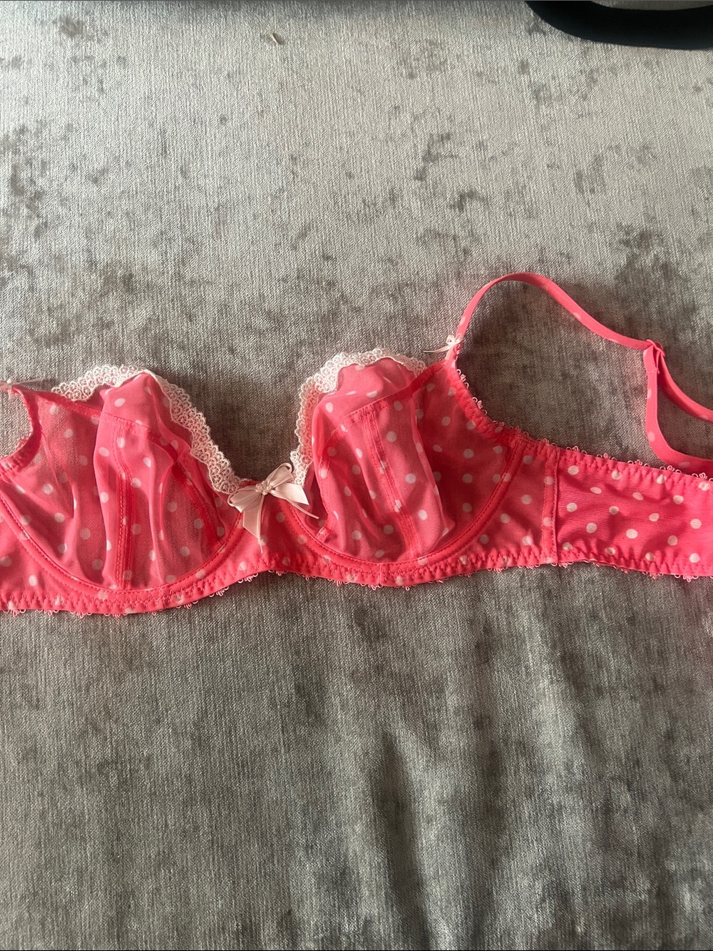 Freya Coral Pink Polka Dot Underwire Bra with Lace Accent